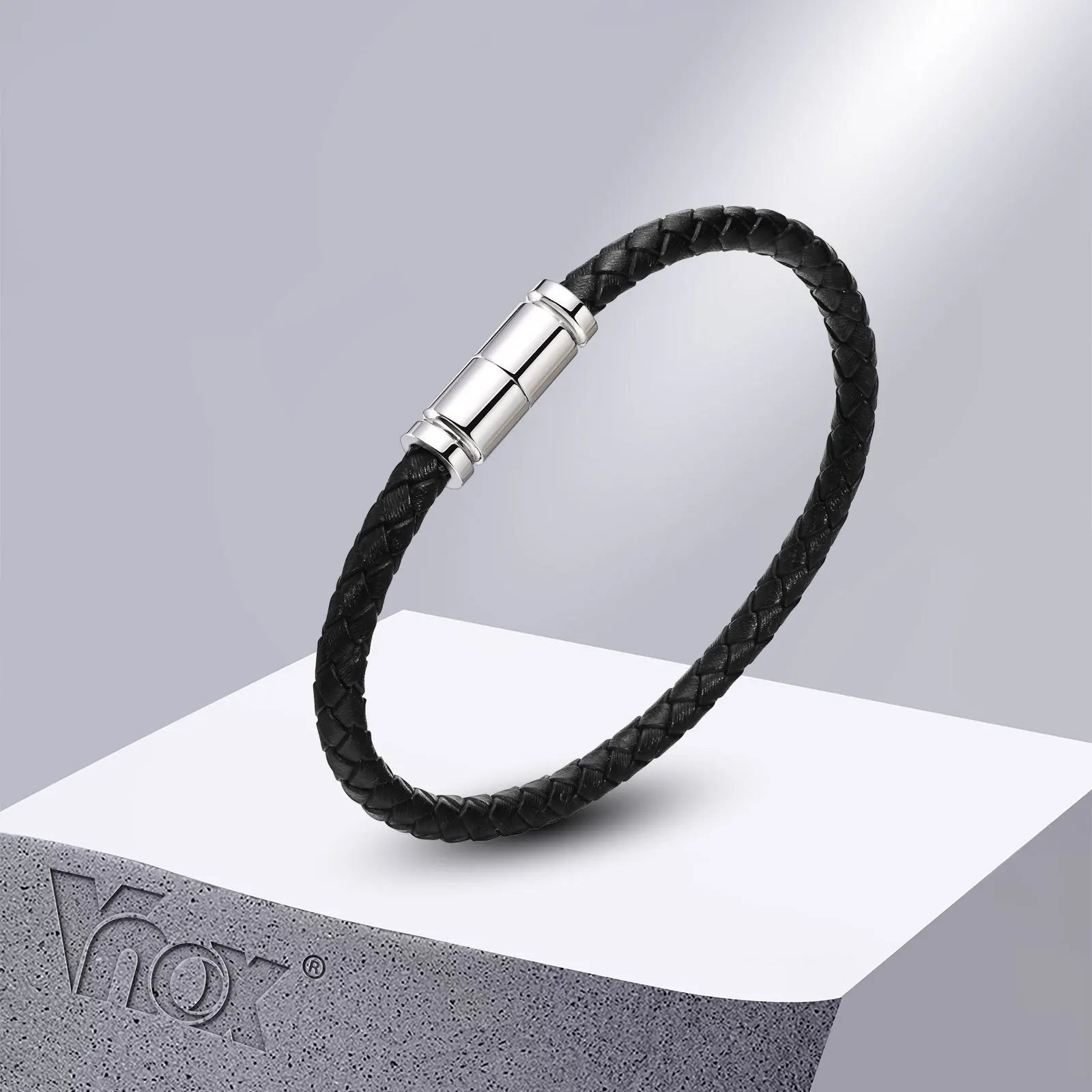 

Vnox Black Leather Men Bracelet, Casual Fashion Braided Leather Rope Chain Wristband Gift for Him Jewelry