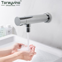 Torayvino Automatic Touch Free Sensor Bathroom Faucets Basin Sink Chrome Polished Faucet Wall Mounted Only Cold Water Tap