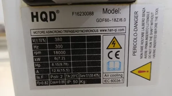 GDF60-18Z/6.0  380/220V  for  Engraving Machine Accessories HQD Wood Working Air-cooled Spindle