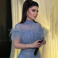 Customized Prom Dresses Exquisite Classic Organza Feather Beading Draped A-line Long Dress High Quality Evening Party for Women 5