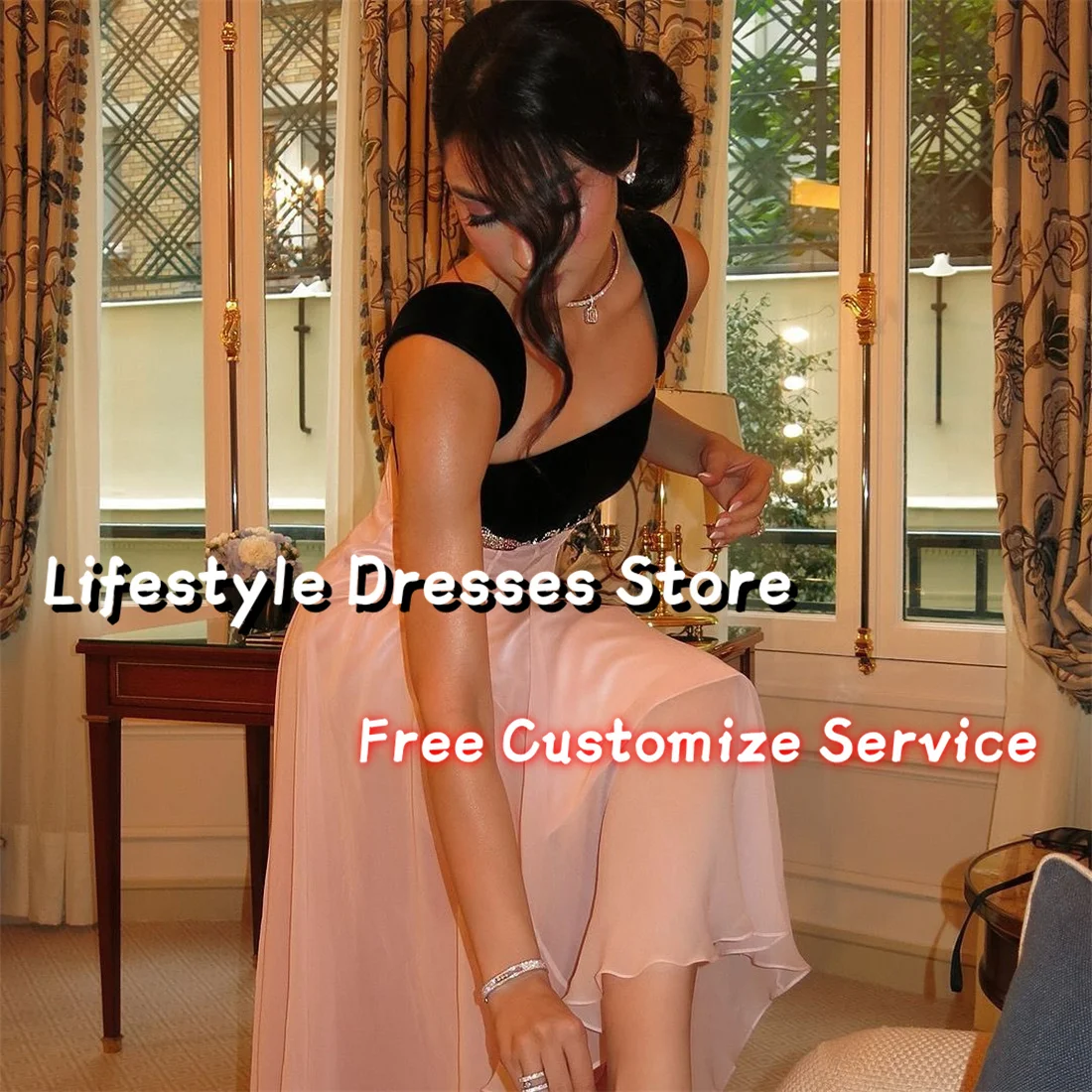 Customized Sleeveless Flower Velvet Chiffon Evening Dresses A-Line Vintage Celebrity Formal Party Gown vestidos de gala