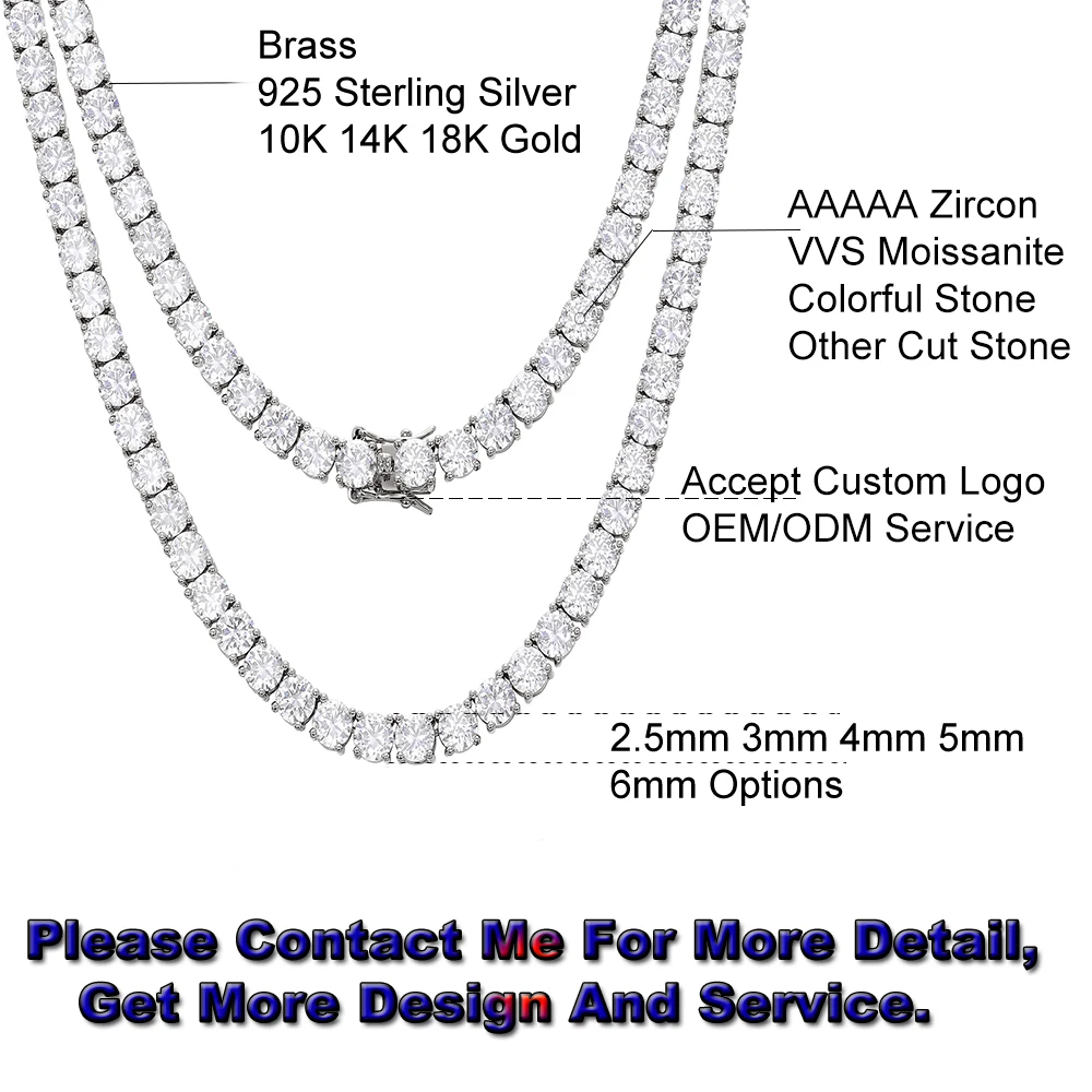 Wholesale Hip Hop Jewelry Fashion Iced Out 18K Gold Silver Plated Brass Zircon Diamond Tennis Chain CZ Necklace For Men Women