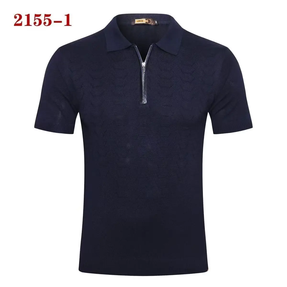 Brand Zilli new short-sleeved T-shirt; silk style fashion with zipper; comfortable and breathable; polo collar