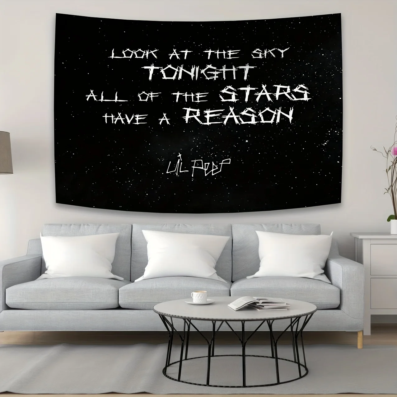 

VIKAMA Lil Peep Starry Sky Philosophy Tapestry Starry Gradient Musician Studio Trendy Room Artistic Living Room Decor