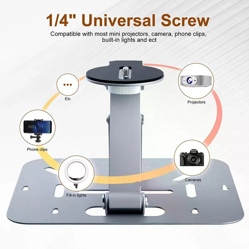 دعامة تثبيت عالمية لجهاز العرض، حامل 3 في 1 قابل للتعديل مع براغي 1/4 بوصة، يناسب الحائط والسقف وسطح المكتب