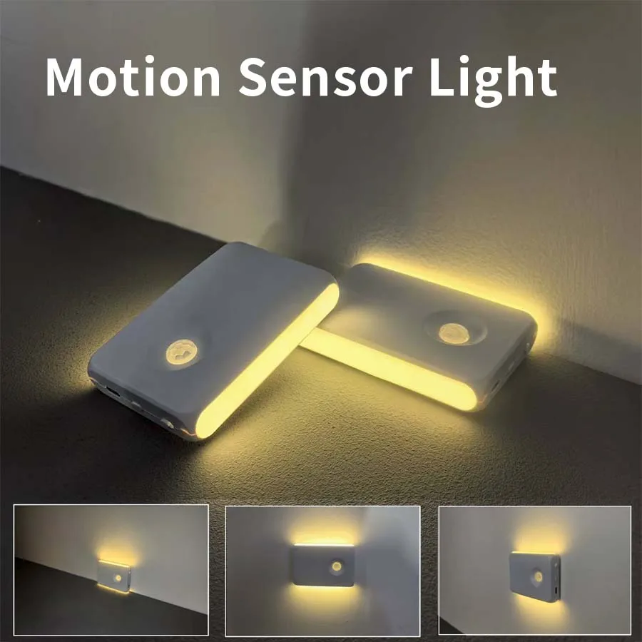 Magnetic LED Wall Lamp Motion Sensor Night Light Wireless USB Rechargeable For Cabinet Wardrobe Staircase Kitchen Lighting