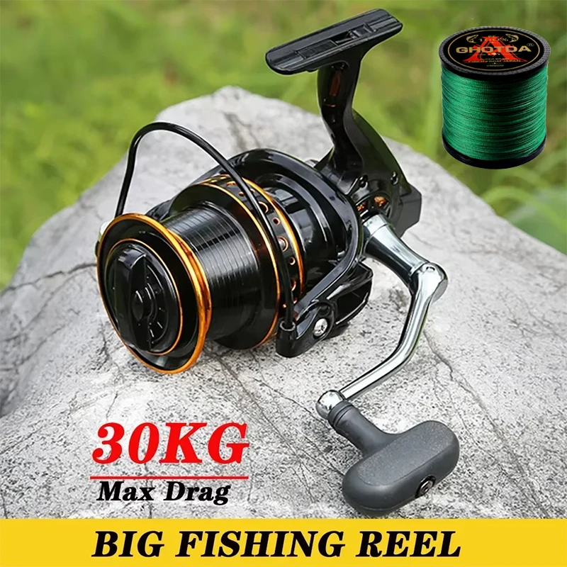 Long Distance Throwing Spinning Fishing Reel 9000 10000 12000 Series Drag Power 20-30KG Big capacity Metal Deep Line Cup Pesca