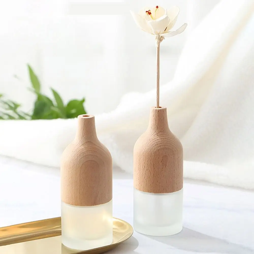 Glass Volatile Empty Bottle Refillable DIY Fragrance Diffuser Bottle Transparent Creative Diffuser Bottles with Wooden Cap