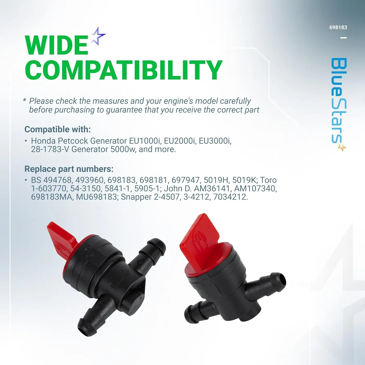 3 Packs 494768 698183 1/4" Inline Fuel Shut Off Valve with Clamp - Compatible with BS 493960 John Deere AM36141 AM1073 6