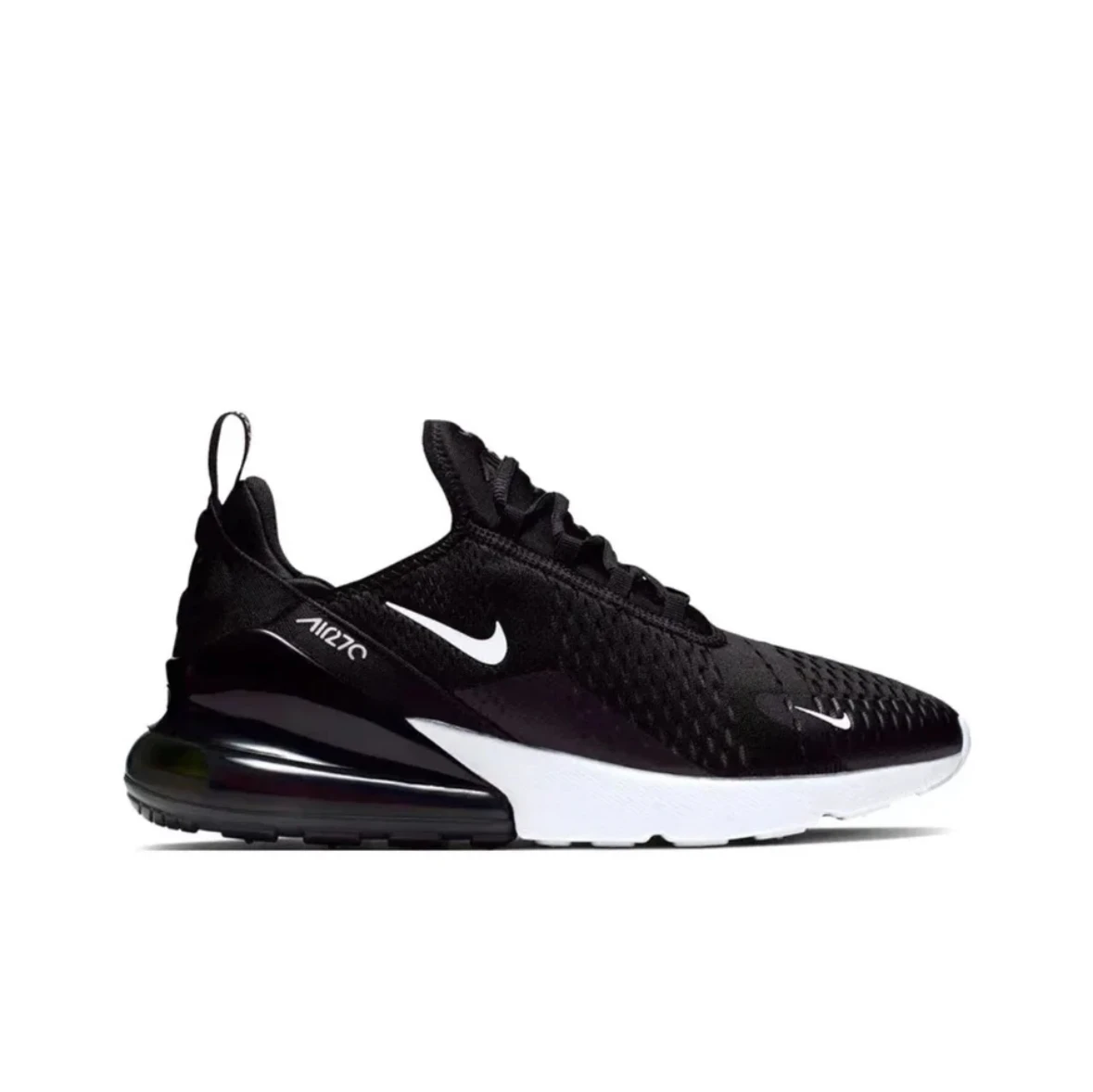 Nike-Air Max 270 Mesh Absorption Antidérapant, Chaussures de Course Unisexes à Coussin d\'Air Bas, Noir et Blanc