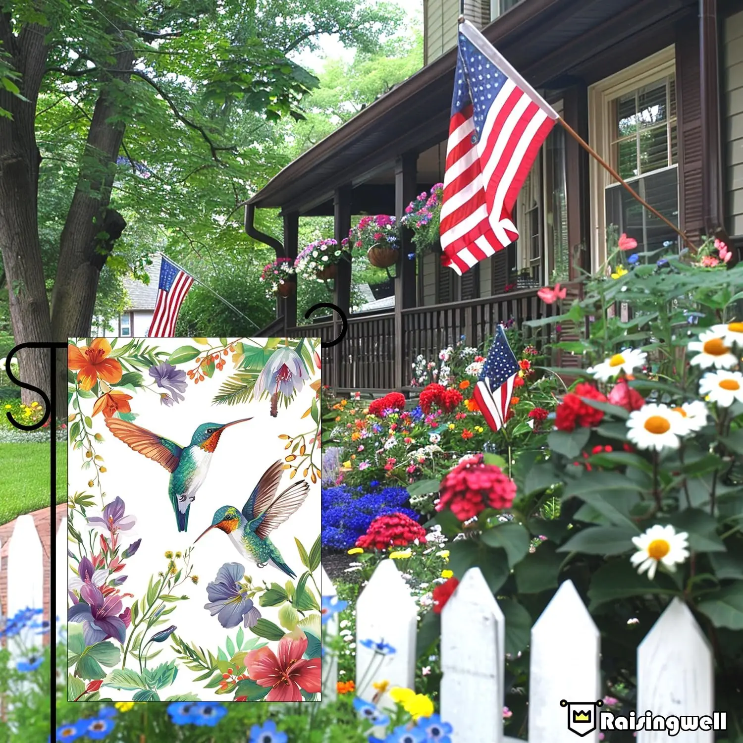 Summer Hummingbird Garden Flag 12 x 18 Flower banner Vertical Double Sided Welcome Yard Flags For Outside Decorations KKW