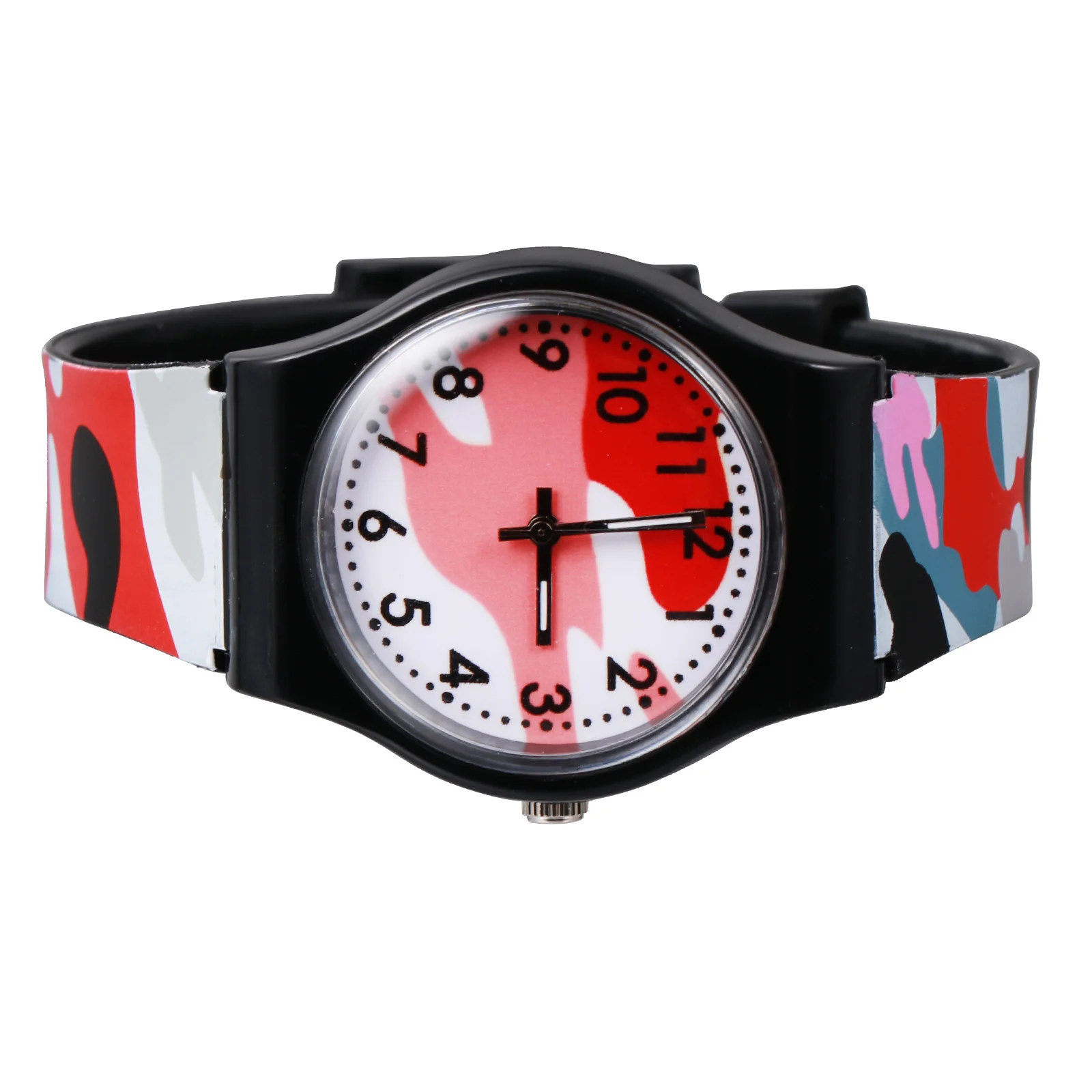 

1pc Camouflage PVC Kids Watch Lightweight Cartoon Design Adjustable Children Wristwatch Students Watches Easy Time Reading