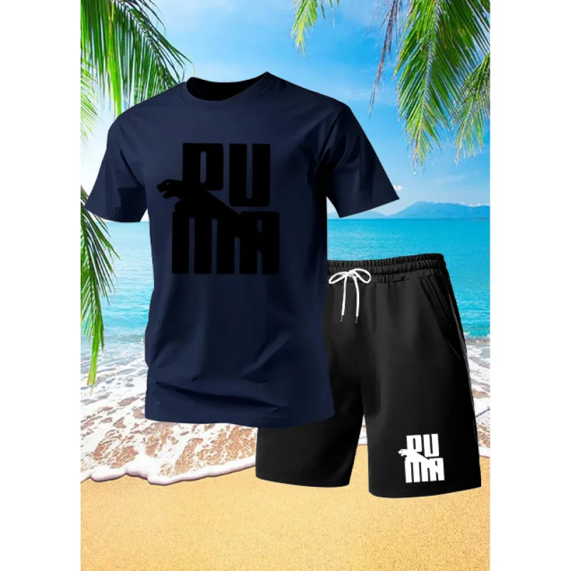 

MenTT-shirt Suit，Stylish and elegant”Leopard“PrintingTShirt Casual Men's WearTT-shirt and Shorts Two-Piece Set