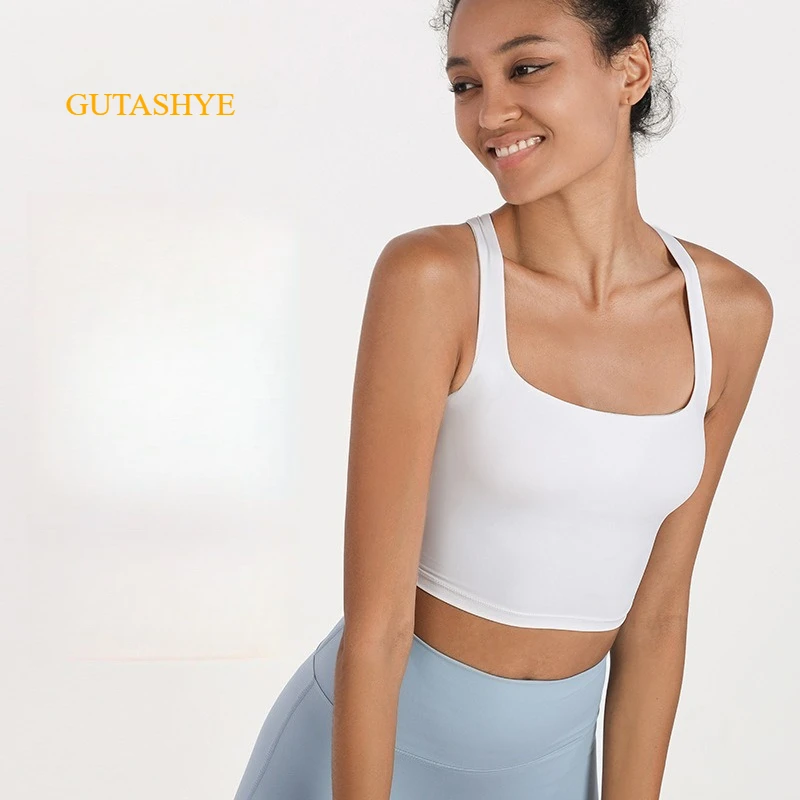 Women Cross Back Shockproof Sports Bra with Removable Padded High Support Yoga Running Fitness Tank Top Bras