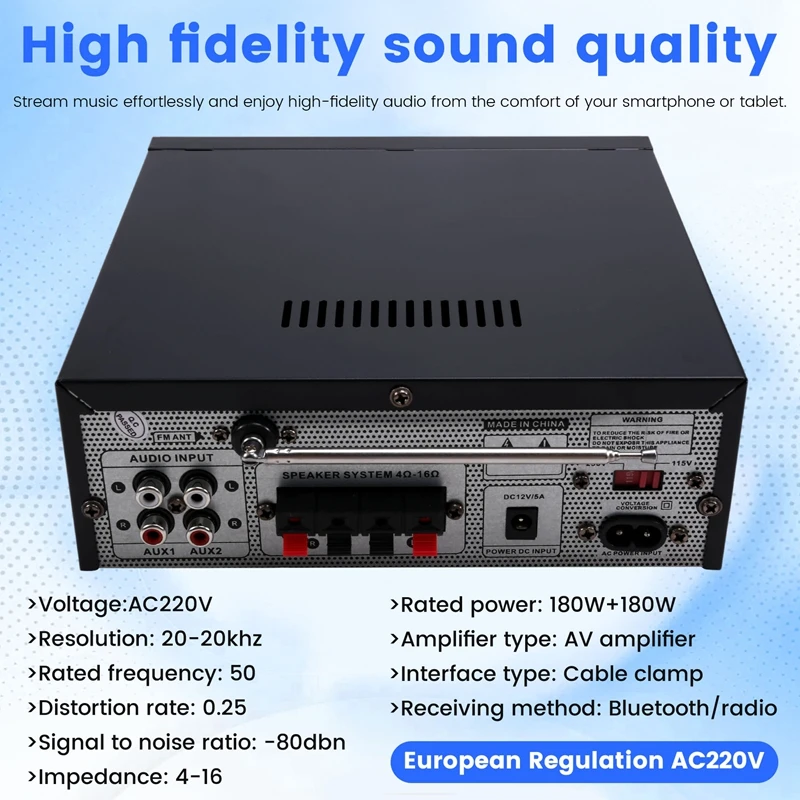 AV-660BT Bluetooth Sound Amplifier - Power Amplifier Support Bluetooth, FM Radio, USB, SD Card & Dual Mic Inputs