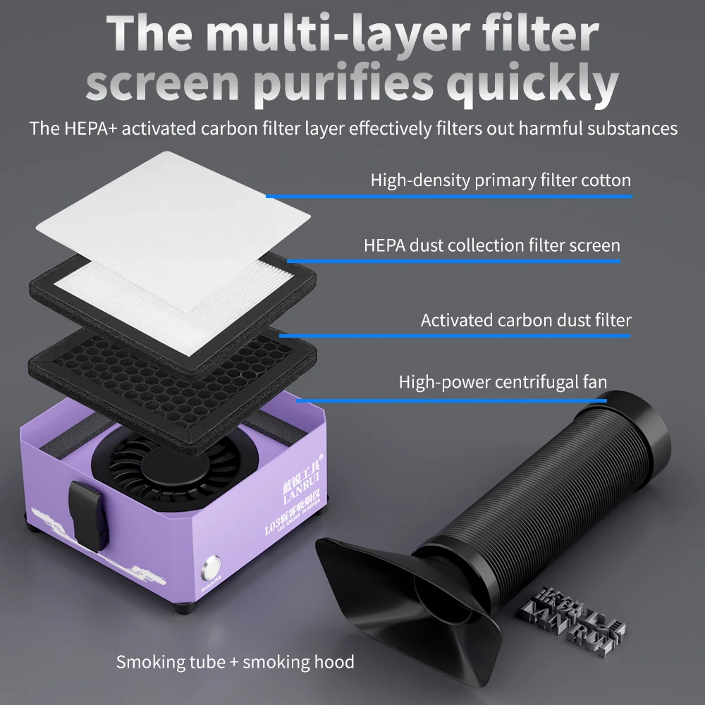 

Lanrui L03 Solder Smoke Purifier Fume Extractor Powerful Suction Smoke for Welding Smoke Absorption Efficient 3 Layer Filtration