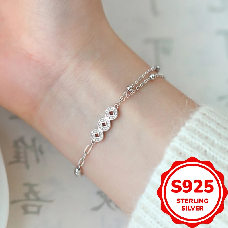 

S925 sterling silver copper coin bracelet for women niche best friend in zodiac year fashionable luxury feeling fresh personalit