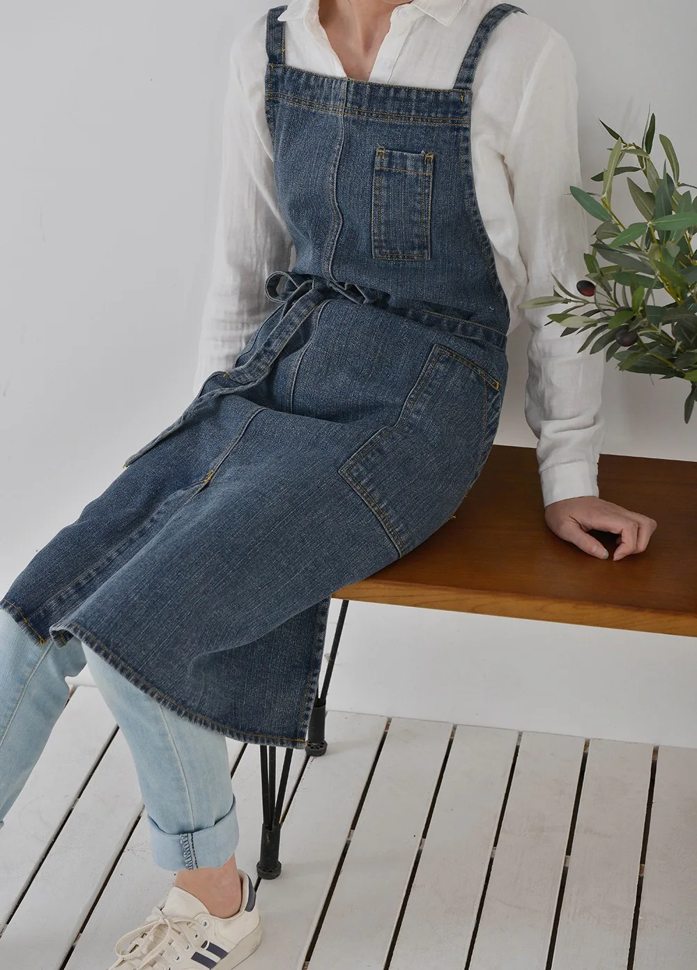 

Korean Cotton Denim Apron, Thick Wash Denim Apron, Stain Proof, Household Kitchen Work Uniform, Bib Waist