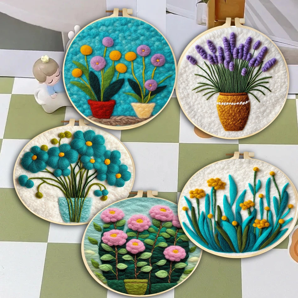 

Wool Felting Painting Flowers Starter Kit Needle Felting Picture With Frame Wool Felting Painting Kit Diy Gift Home Decor