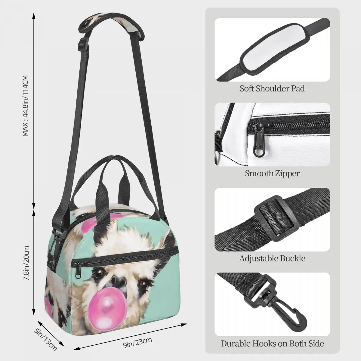 Llama Alpaca Animal Insulated Lunch Bag for Women Office Cooler Thermal Box Tote Leakproof Lunch Boxes