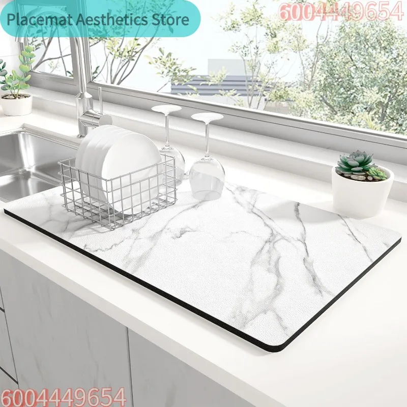 Marble Texture Kitchen Drying Mat Non-Slip Heat Resistant Countertop Pad Modern Home Decor Sink Mat for Dishes Glasses Cutlery