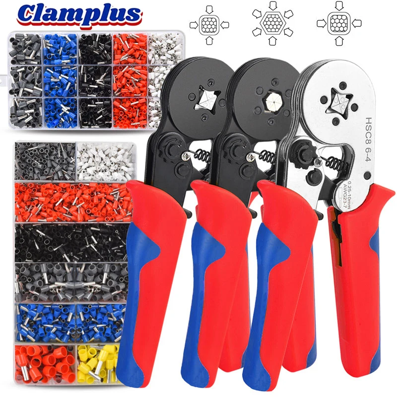 

Wire Ferrule Crimping Tool Kit Tubular Terminal Wire Connector AWG23-7 Self-adjustable Ratchet Crimper Plier Clamp Set Wire Tips