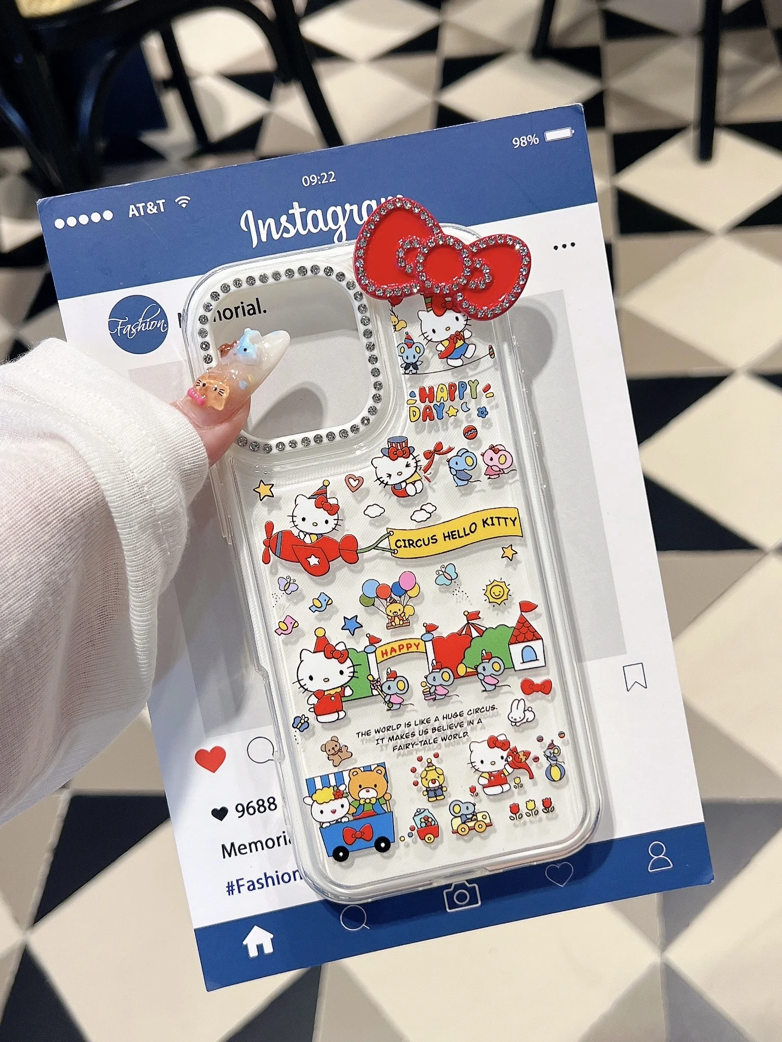 

2025Full Screen Sanrio For Hello Kitty High-Quality Phone Case Stereoscopic Diamond Studded Bow For iPhone16 12 13 14 15 Pro Max