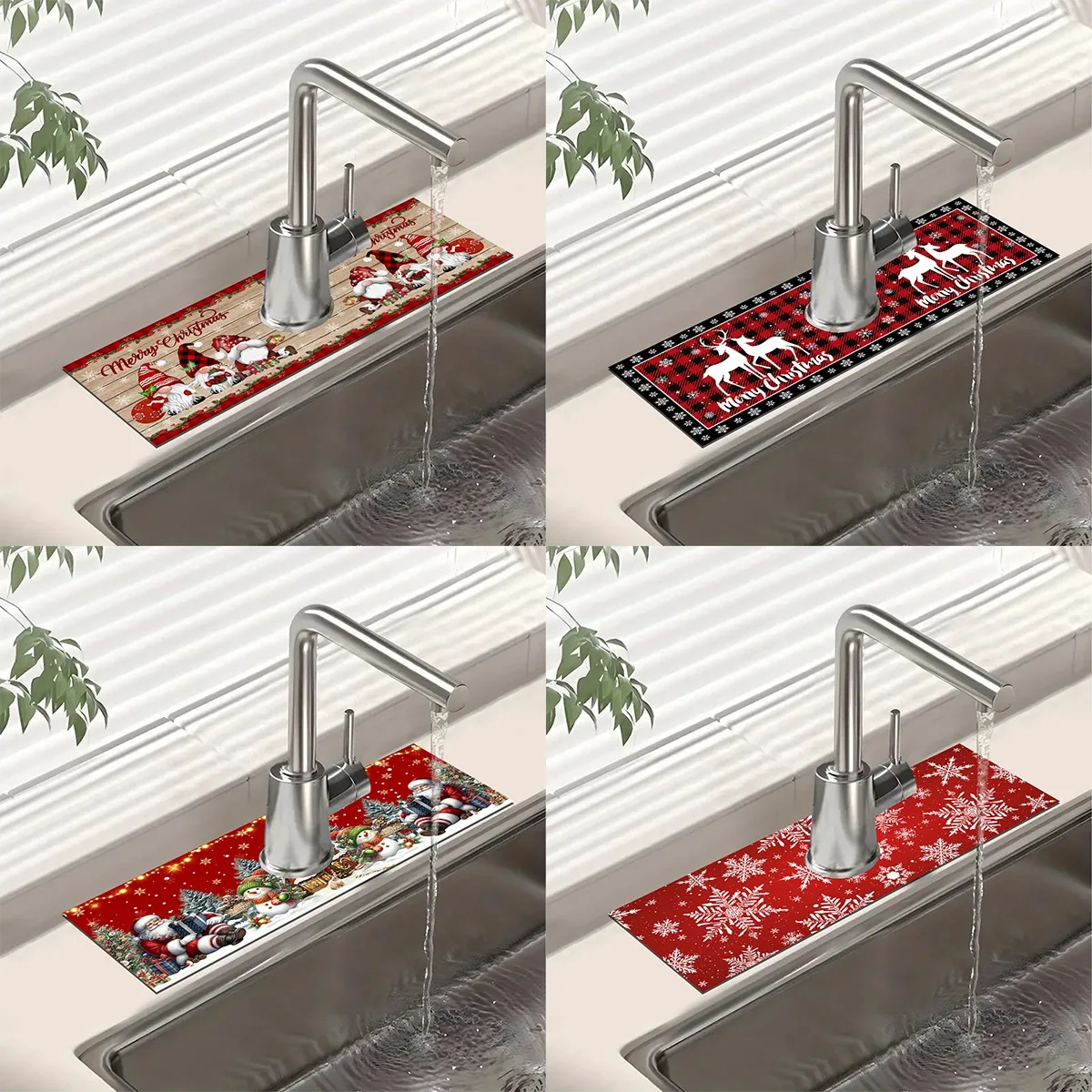 Weihnachts-Wasserhahn-Matte, Kieselgur, Waschbecken-Wasserhahn, saugfähiges Pad, frohe Weihnachten, Dekoration für Zuhause, 2025, Küchengeschenke, Navidad
