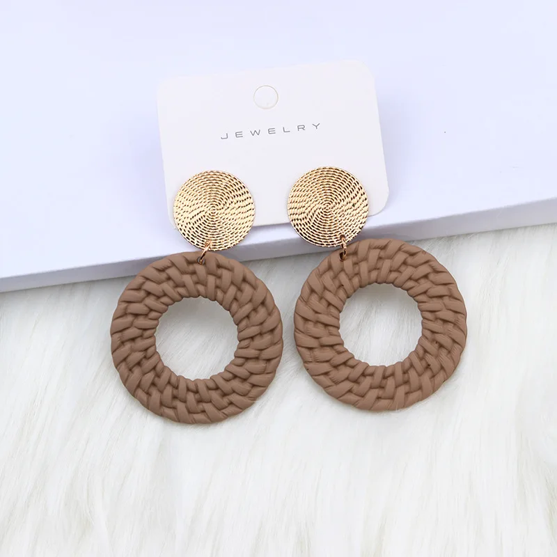 Vintage Simulation Rattan Weave Spray Painting Acrylic Earrings For Women Personalized Fashion Round Drop Dangle Earring Jewelry