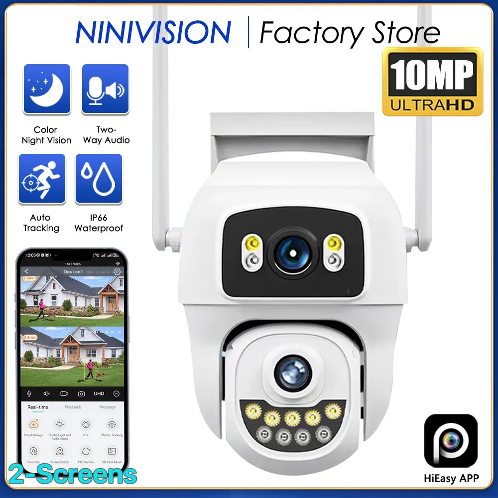 

10MP 5K Wifi Camera PTZ Dual Screen Ai Human Detection Auto Tracking Outdoor Onvif CCTV Security Surveillance Camera HiEasy App