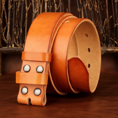 Imagen 2 del producto Sogefimen Cinturón para hombre sin hebilla Cinturones de cuero de plena flor para hombre Jeans de piel de vaca marrón negro 38 mm de ancho Cinturón 30 ''-42'' cintura