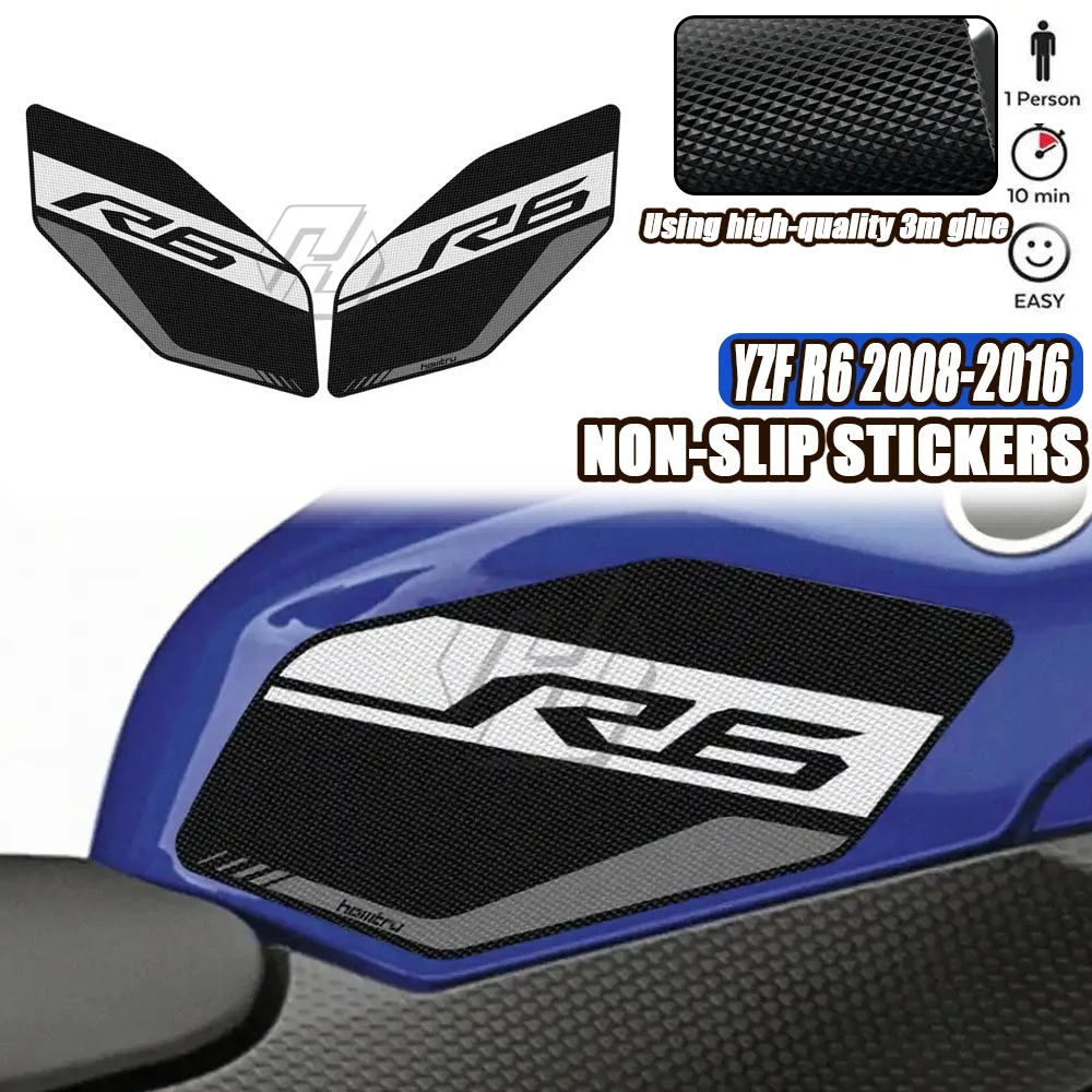 For Yamaha YZF R6 2008 2009 2010 2011 2012 2013-2016 Motorcycle Non-slip Side Fuel Tank Stickers Waterproof Pad Rubber Sticker