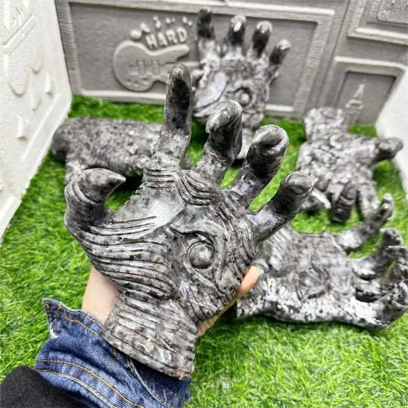 

17CM Natural Yooperlite Devil's Hand Carving Crafts Ornaments Reiki Minerals Room Decoration Gifts 1PCS