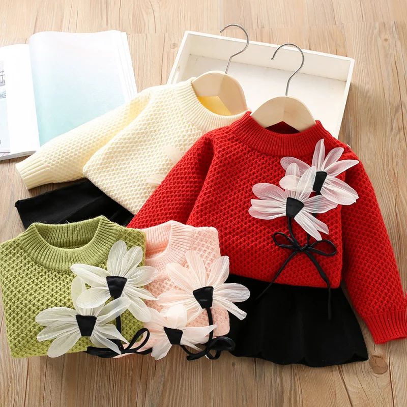 

Girls' Sweater Set Autumn Winter New Fashionable Baby Girl Long Sleeve Skirt Princess Children's Two-Piece Set Trendy