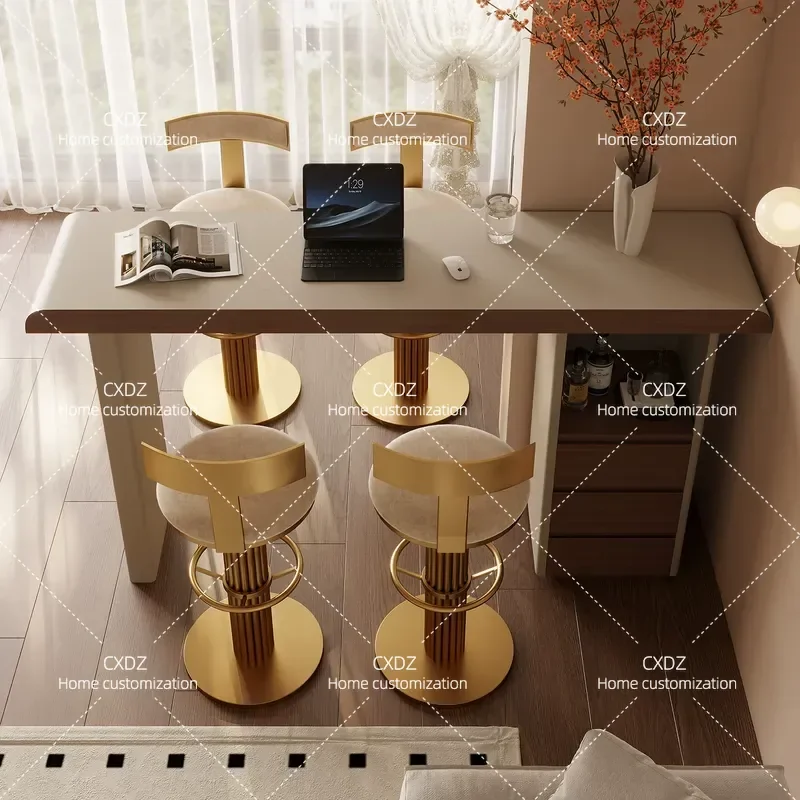 Modern Simple Bar Table Household Saddle Leather High End Walnut Pattern High Bar Table Office Casual Table