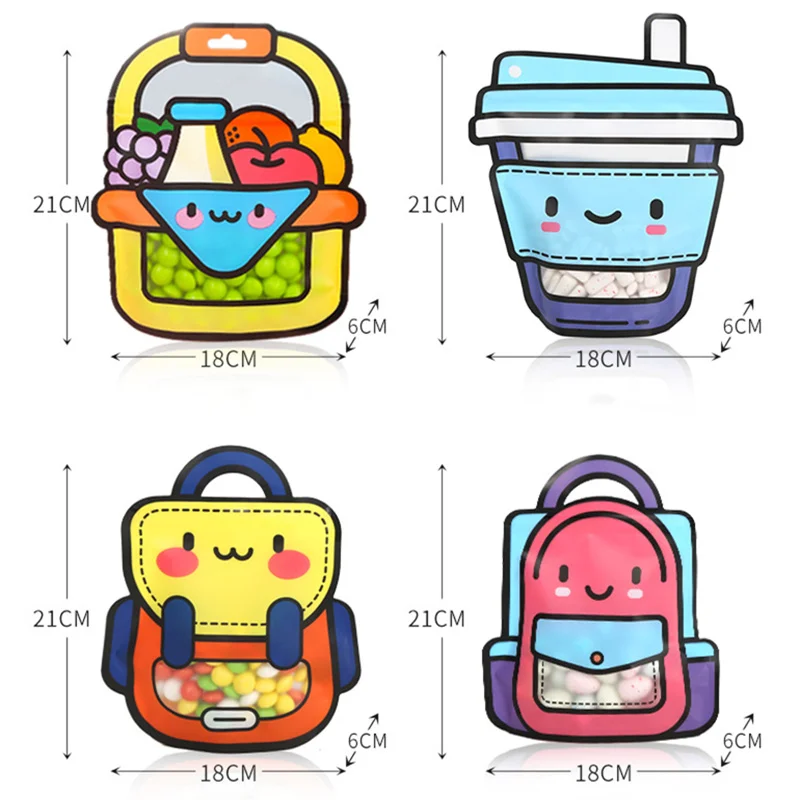 

Cartoon School Bag Shaped Cute Snack Bags Self-Sealing Candy Cookie Packaging for Kids Birthday Party Favors & Children's Decor