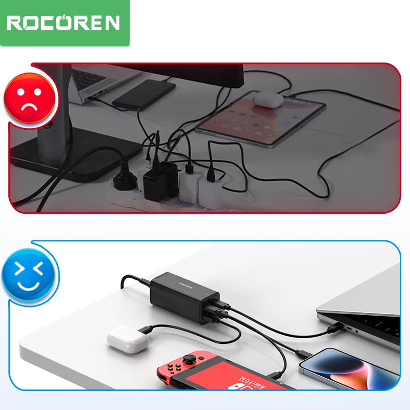 Rocoren GaN 100W Ładowarka do komputerów stacjonarnych Quick Charge 4.0 QC 5.0 3.0 PD USB-C Typ C Szybkie ładowanie USB do laptopów MacBook Samsung