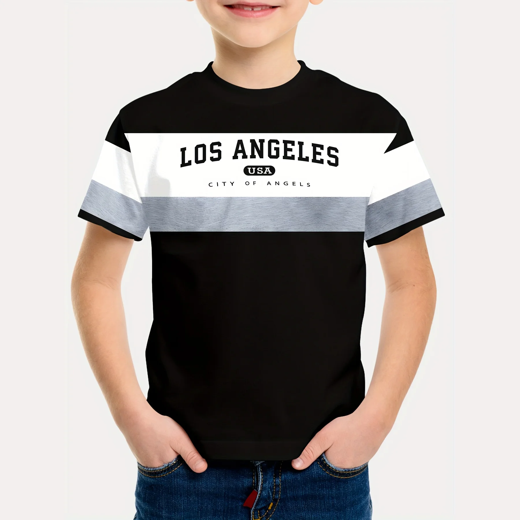 

Kids Boys Clothes Simple Striped 3D Print Short Sleeve T-Shirt Casual Children's Clothing Fashion T Shirt for Boys 2 to 9 Years