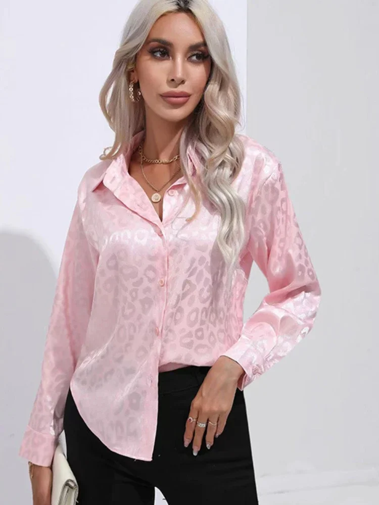 

Satin Shirt for Women Clothing Long-sleeved Tops Shirt 2025 New European and American Loose Office Lady Blouse Women Shirt Top