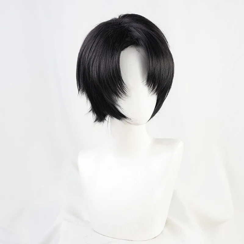 Perruque de Cosplay synthétique Levi Ackerman Cos, accessoires de fête de carnaval d'halloween, cheveux en Fiber résistante à la chaleur + bonnet de perruque