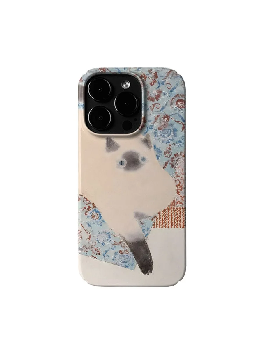 Vintage INS Oil Painting Siamese Cat Artistic Lovely Phone Case for iPhone 17 16 15 14 11 12 13 Pro Max Plus Back Cover