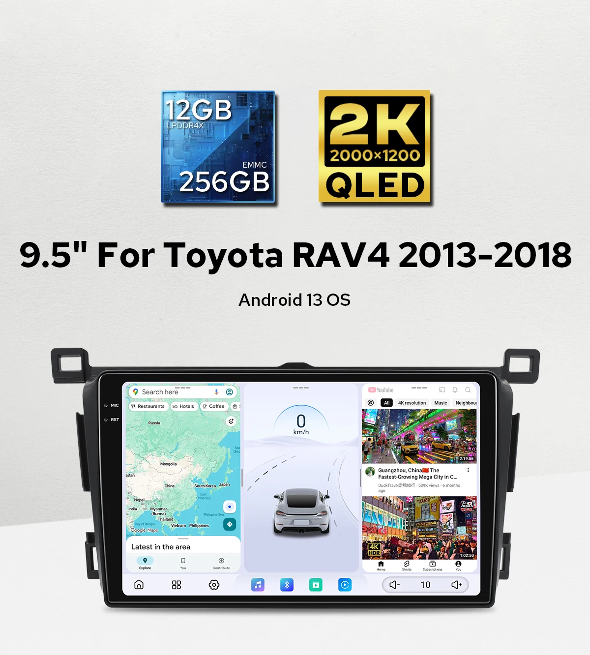 Обновленный автомобильный стерео мультимедийный плеер 2K QLED для Toyota RAV4 2013 2014 2015 2016 2017 2018 12 ГБ ОЗУ 256 ГБ ПЗУ Plug&Play