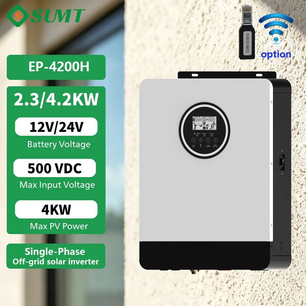 230V Off Grid Solar Power Inverter 2.3KW 4.2KW Pure Sine Wave Inverter 12V 24V Battery Adaptive MPPT Charger for Home RV Camping