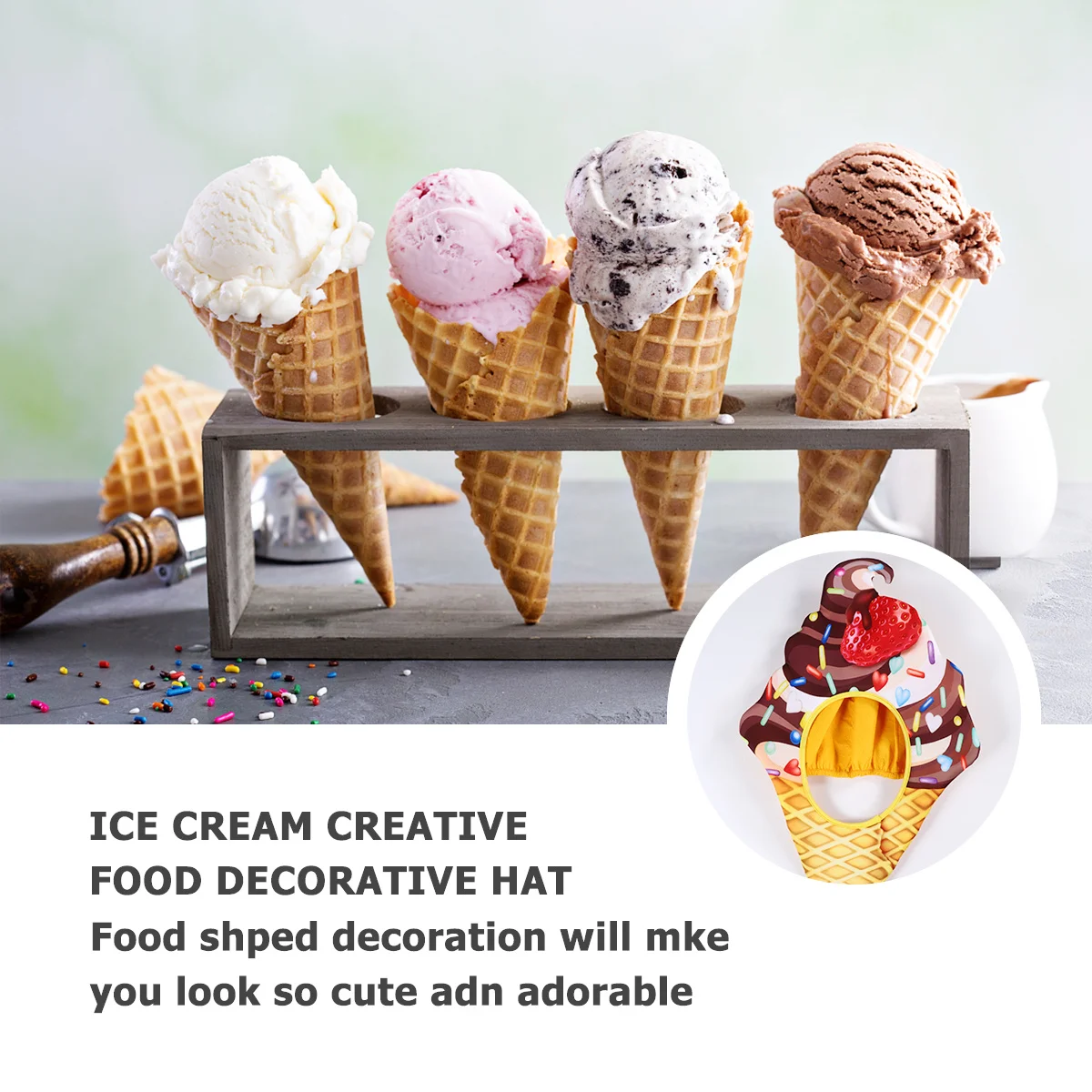 

Ice Cream Headwear Party Hat Funny Food Costume Decorative Cosy Reusable Adorable French Fries Shape Weekend Christmas Parade