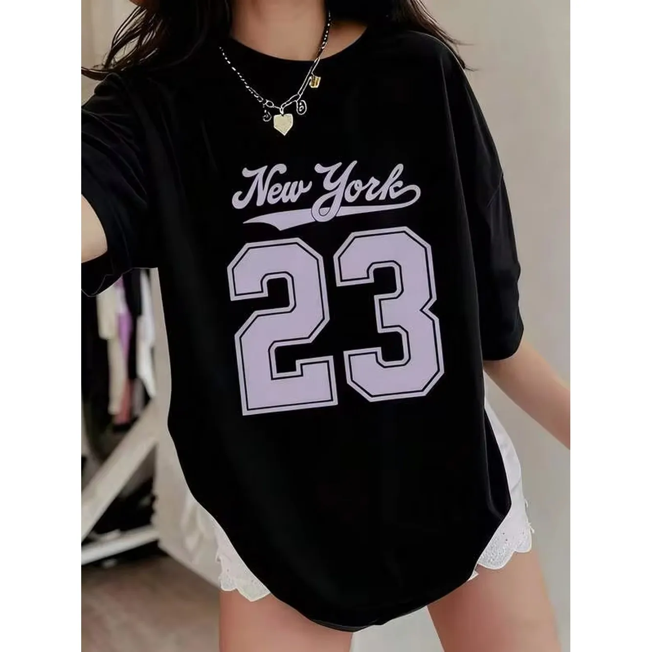 Ladies' New York S Style Short Sleeved T-Shirt 100 Pure Loose Fit 