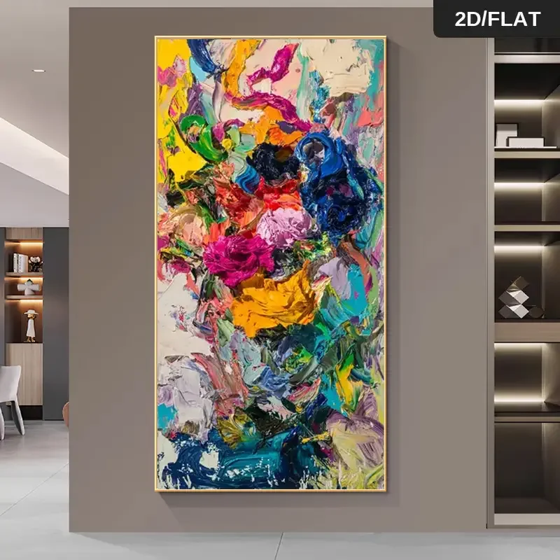 1 Stück 27,56 x 55,12 Zoll rahmenloser, moderner, abstrakter Expressionismus-Leinwandkunstdruck – lebendige, farbenfrohe Chaos-Wanddekoration für Wohnzimmer und