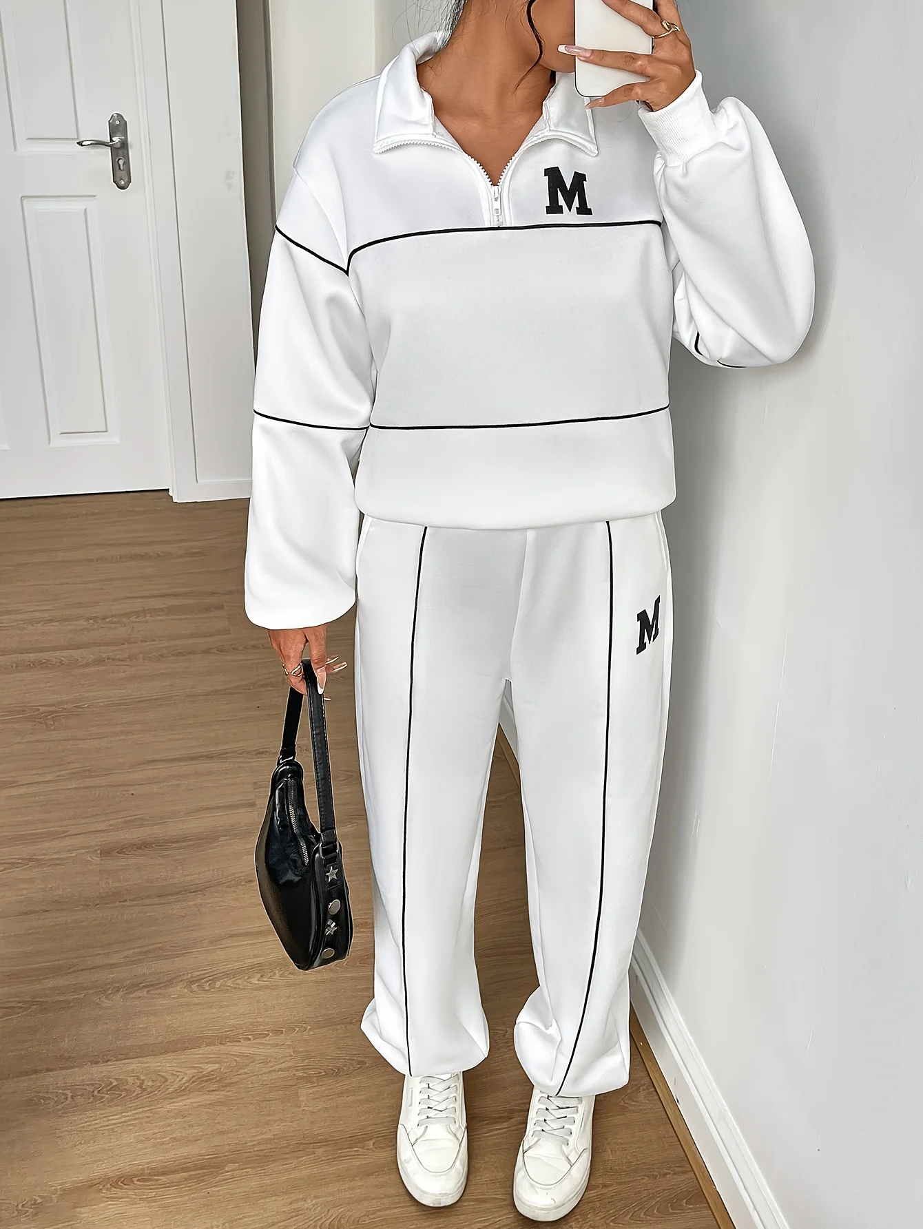 

Женская модная универсальная толстовка с длинными рукавами и надписью в сочетании с удобными и теплыми брюками, комплект из двух предметов