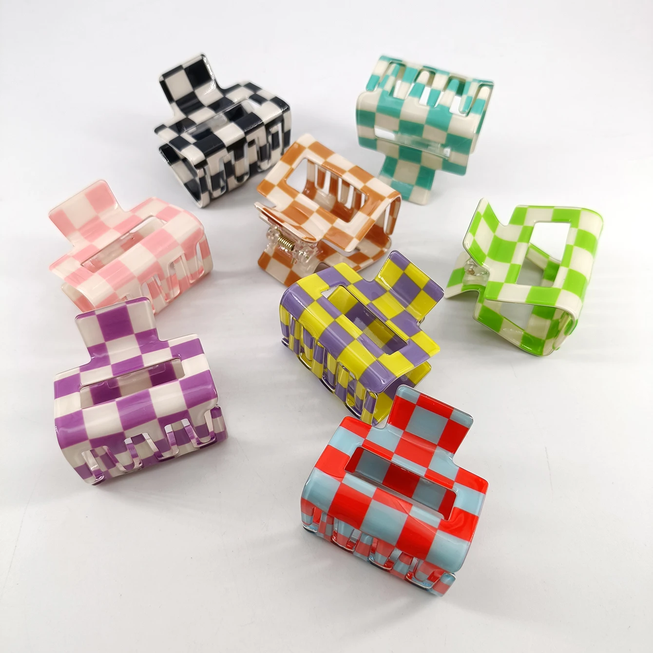 5 cm große, bunte, karierte rechteckige Haarspangen für Damen und Mädchen, modische Haarspangen zum Stylen, Haarklammern, Haar-Accessoires – Detail 4