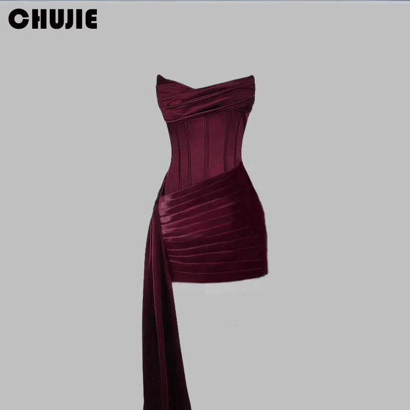 

Короткое плиссированное платье-русалка цвета сливы для выпускного вечера, выпускного бала и вечеринок для подростков, без бретелек, для 15-16 лет