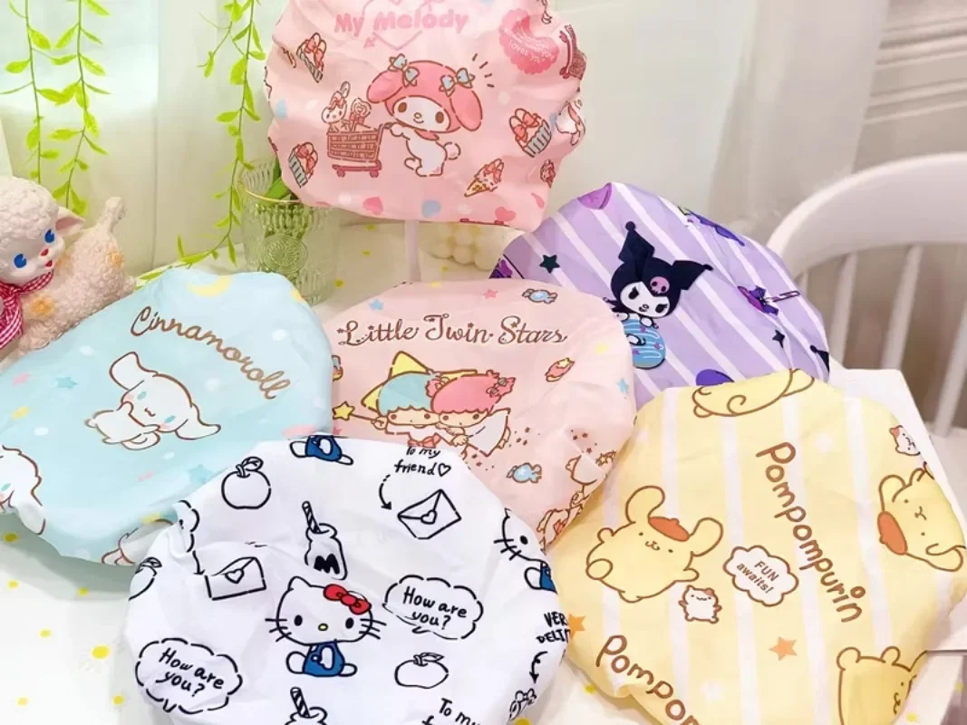 Sanrio Kawaii Adult Shower Cap My Melody Kuromi Wash And Care Cap Cinnamoroll Hello Kitty Waterproof Cap